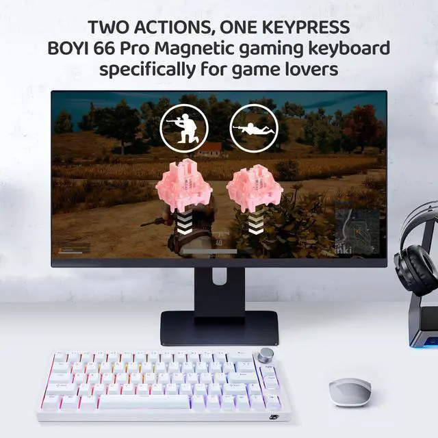 Alt view image 3 of 7 - 66Pro Rapid Trigger Magnetic Switch 65% Mechanical Keyboard,Hall Effect Gasket-Mounted RGB HotSwap Hyper-Fast Adjustable Actuation Wired Compact Gaming Keyboard with Knob(White)
