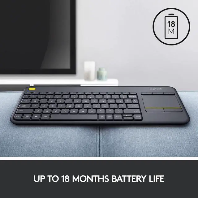 Alt view image 7 of 7 - K400 Plus Wireless Touch TV Keyboard with Easy Media Control and Built-in Touchpad, HTPC Keyboard for PC-Connected TV, Windows, Android, ChromeOS, Laptop, Tablet - Black