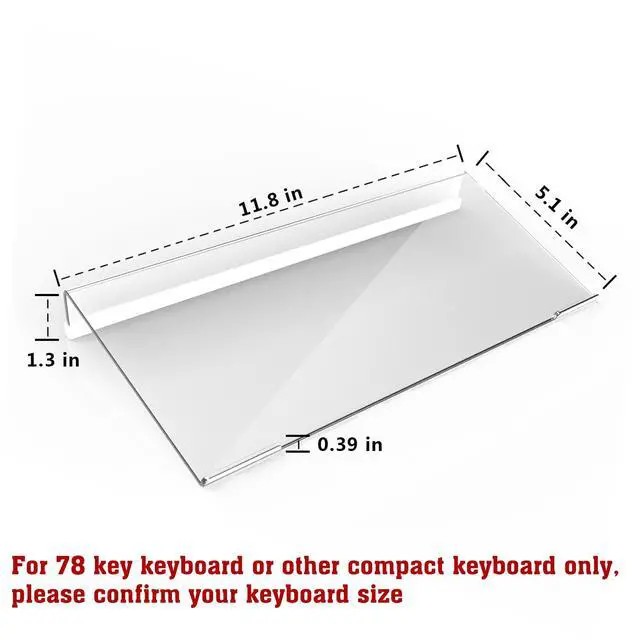 Alt view image 2 of 6 - Acrylic Tilted Computer Keyboard Stand for Compact Keyboard, 78 Keys Keyboard, with White Silicone Strip, 11.8 Inch Width