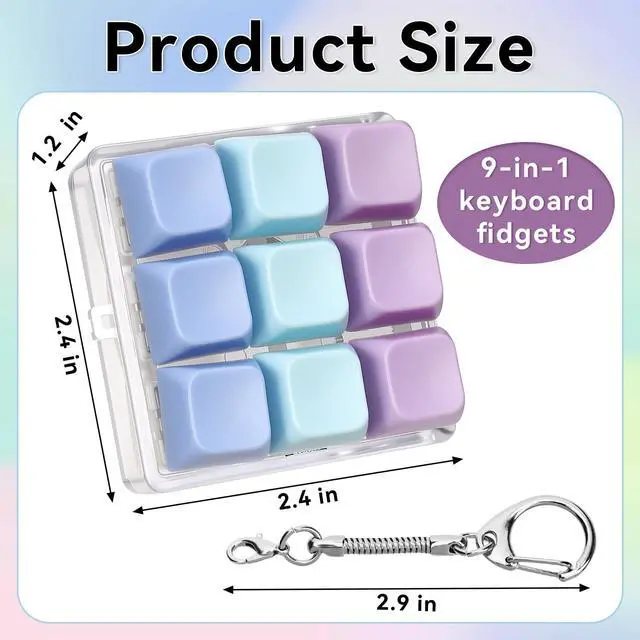 Alt view image 2 of 7 - Keyboard Fidget Toy, 9-in- 1 Keyboard Keychain Push Bubble Sensory Fidget Toys, Anxiety and Stress Relief Gifts for Children Adults Friends (Purple and Blue)