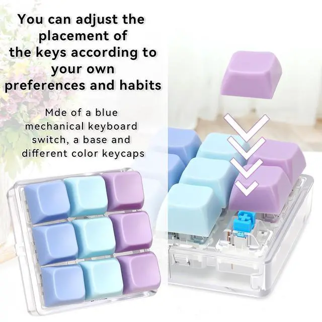 Alt view image 4 of 7 - Keyboard Fidget Toy, 9-in- 1 Keyboard Keychain Push Bubble Sensory Fidget Toys, Anxiety and Stress Relief Gifts for Children Adults Friends (Purple and Blue)