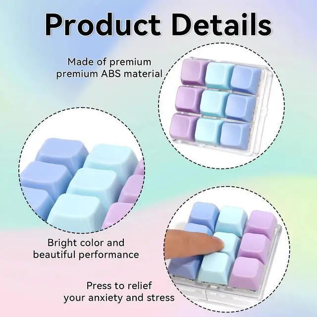 Alt view image 5 of 7 - Keyboard Fidget Toy, 9-in- 1 Keyboard Keychain Push Bubble Sensory Fidget Toys, Anxiety and Stress Relief Gifts for Children Adults Friends (Purple and Blue)