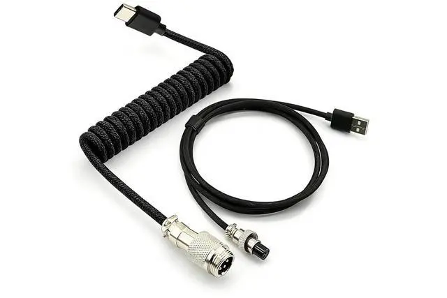 Main image of Custom Coiled USB C Cable for Gaming Keyboard, Double-Sleeved Mechanical Keyboard Cable with Detachable Metal Aviator,USB-C to USB-A (1.8 M,Black)