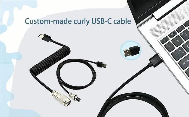 Alt view image 3 of 7 - Custom Coiled USB C Cable for Gaming Keyboard, Double-Sleeved Mechanical Keyboard Cable with Detachable Metal Aviator,USB-C to USB-A (1.8 M,Black)