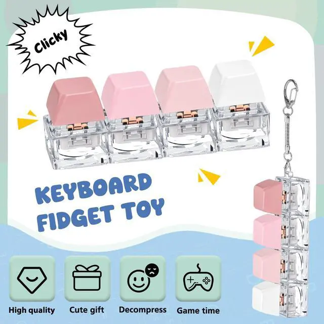 Alt view image 3 of 7 - 2 Pack Creamy Keyboard Fidget Toy, Fidget Clicker Keyboard Fidget Keychain, Button Fidget Gifts for Adults to Relieve Stress and Pass Time (4-in-1 A)