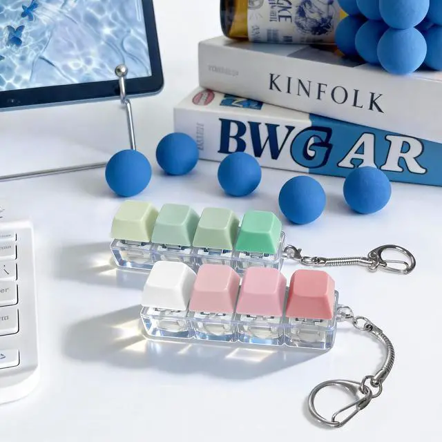 Alt view image 5 of 7 - 2 Pack Creamy Keyboard Fidget Toy, Fidget Clicker Keyboard Fidget Keychain, Button Fidget Gifts for Adults to Relieve Stress and Pass Time (4-in-1 A)