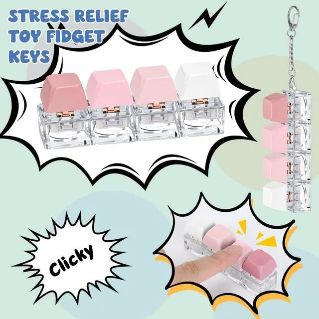 Alt view image 6 of 7 - 2 Pack Creamy Keyboard Fidget Toy, Fidget Clicker Keyboard Fidget Keychain, Button Fidget Gifts for Adults to Relieve Stress and Pass Time (4-in-1 A)
