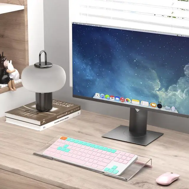 Alt view image 4 of 7 - Ergonomic Computer Keyboard Stand - Clear Acrylic Keyboard Riser Tilted Keyboard Holder Keyboard Tray with Lightpink Non-Slip Strip for Easy Typing at Home School Office Desk Accessories