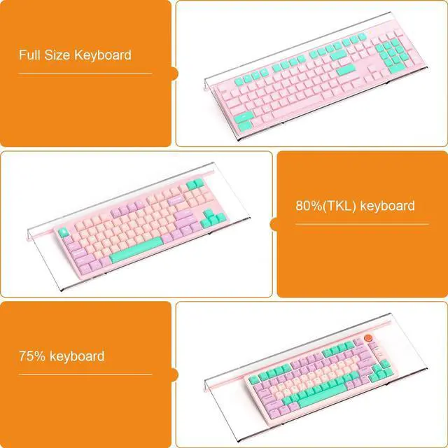 Alt view image 5 of 7 - Ergonomic Computer Keyboard Stand - Clear Acrylic Keyboard Riser Tilted Keyboard Holder Keyboard Tray with Lightpink Non-Slip Strip for Easy Typing at Home School Office Desk Accessories