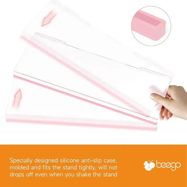 Alt view image 7 of 7 - Ergonomic Computer Keyboard Stand - Clear Acrylic Keyboard Riser Tilted Keyboard Holder Keyboard Tray with Lightpink Non-Slip Strip for Easy Typing at Home School Office Desk Accessories