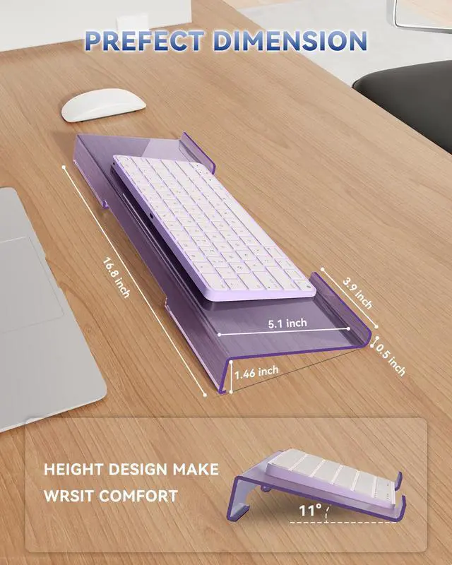 Alt view image 3 of 6 - Ergonomic Computer Keyboard Stand for Desktop (Clear Purple), Acrylic Keyboard Tilted Elevated Rack Key Board Tray Holder Riser Stand for Office Home Desk Work Supplies