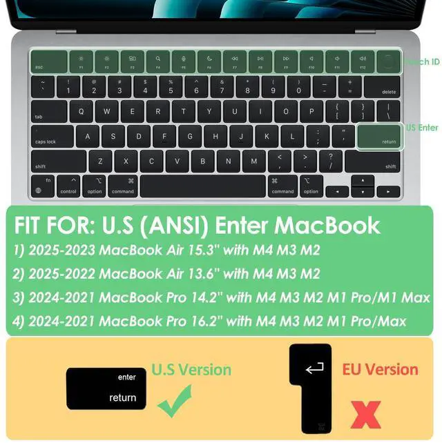 Alt view image 2 of 7 - Keyboard Cover Skin for 2026-2022 MacBook Air 13.6 inch 15.3 inch M5 M4 M3 Chip A3449 A3240 U.S Enter TPU Protector for MacBook Air 13'' 15'' M5 M4 M3 2026 2025 2024 Accessory (Ombre Blue)