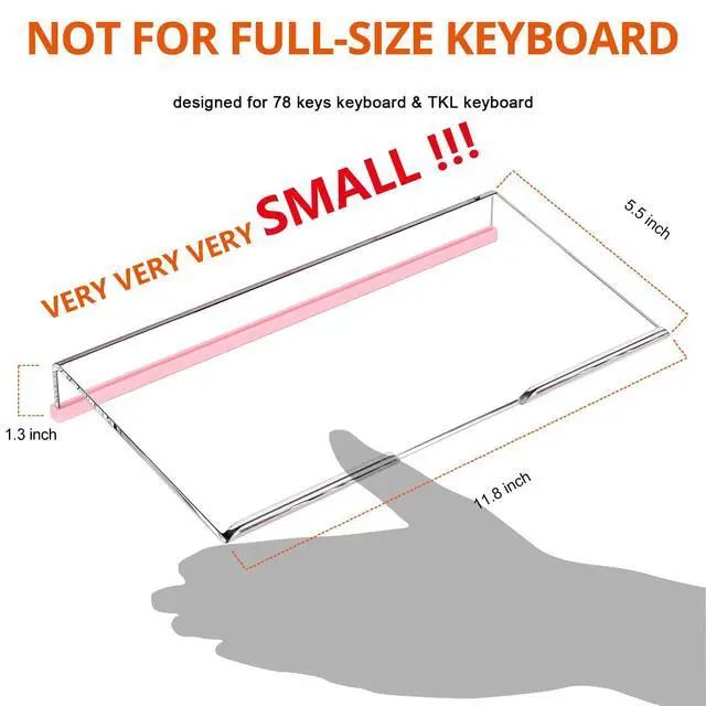 Alt view image 2 of 7 - Computer Keyboard Stand for Desktop, 11.8" Tiny Clear Acrylic Keyboard Riser 78 Keys Compact Keyboard Lift for Desk Ergonomic Short Keyboard Holder Tray with Black and Pink Silicone Strip