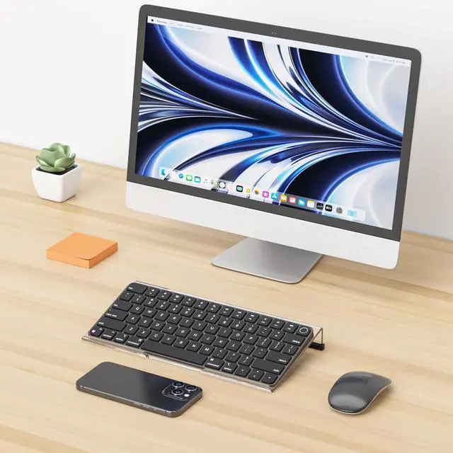 Alt view image 4 of 7 - Computer Keyboard Stand for Desktop, 11.8" Tiny Clear Acrylic Keyboard Riser 78 Keys Compact Keyboard Lift for Desk Ergonomic Short Keyboard Holder Tray with Black and Pink Silicone Strip