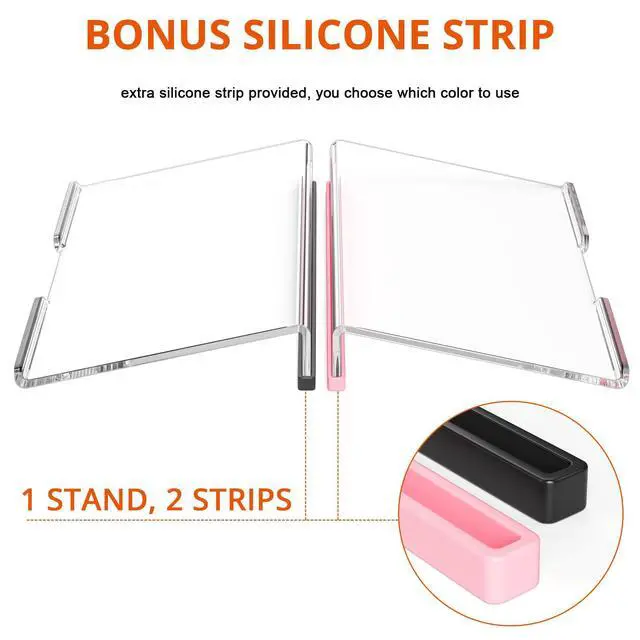 Alt view image 3 of 7 - Computer Keyboard Stand for Desktop, 11.8" Tiny Clear Acrylic Keyboard Riser 78 Keys Compact Keyboard Lift for Desk Ergonomic Short Keyboard Holder Tray with Black and Pink Silicone Strip