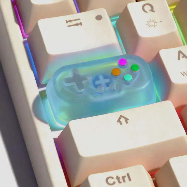 Main image of Artisan Keycap, Custom Retro Game Controller Shaped Keys Cap for MX Mechanical Keyboard, Shine Through Resin Handmade Single Replacement for Capslock Key - Blue