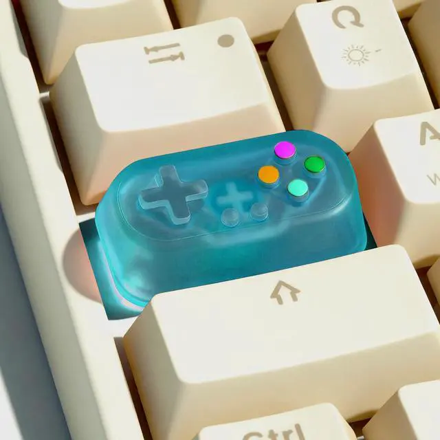 Alt view image 2 of 6 - Artisan Keycap, Custom Retro Game Controller Shaped Keys Cap for MX Mechanical Keyboard, Shine Through Resin Handmade Single Replacement for Capslock Key - Blue
