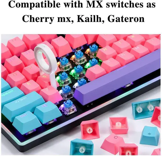 Alt view image 5 of 7 - Keycaps 60 Percent 104 Backlit PBT Key Cap Set for 60% Gaming Keyboard MX Switches(Ahri)