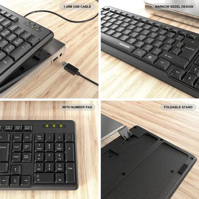 Alt view image 3 of 7 - Wired Computer Keyboard, Full Size USB Quiet Keyboard with Number Pad,Slim Compact Soft Basic Laptop Keyboard for Windows PC Office Desktop (Black)