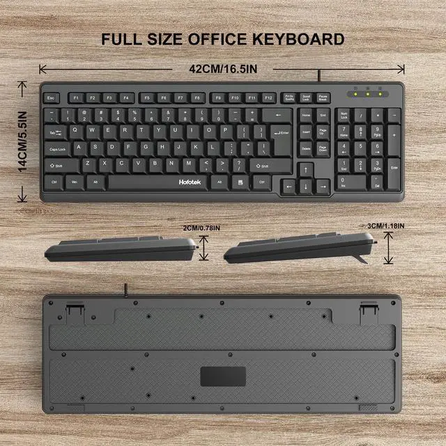 Alt view image 2 of 7 - Wired Computer Keyboard, Full Size USB Quiet Keyboard with Number Pad,Slim Compact Soft Basic Laptop Keyboard for Windows PC Office Desktop (Black)