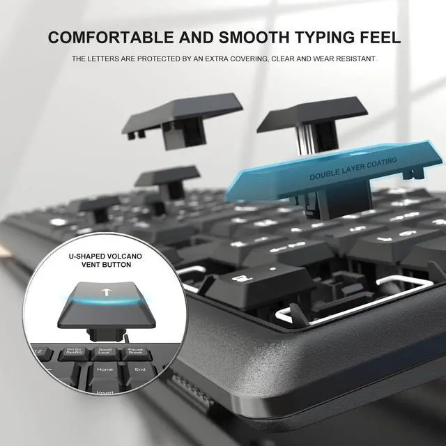 Alt view image 4 of 7 - Wired Computer Keyboard, Full Size USB Quiet Keyboard with Number Pad,Slim Compact Soft Basic Laptop Keyboard for Windows PC Office Desktop (Black)