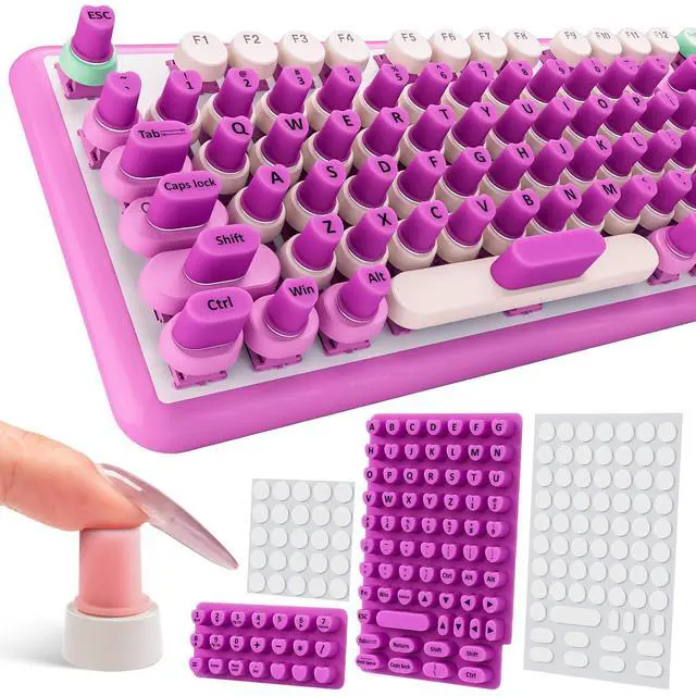 Main image of 91PCS Raised Keyboard Stickers for Long Nails, Soft Silicone Long Nails Keyboard Cover, Self-Adhesive Nails Art Typing Keycaps, Keyboards Bubbles for Office Desktops PC Laptops - Purple