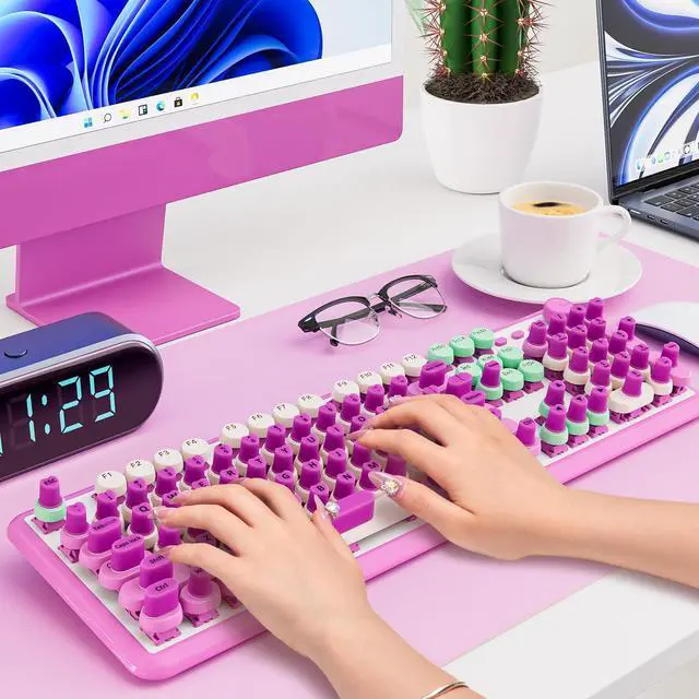 Alt view image 2 of 7 - 91PCS Raised Keyboard Stickers for Long Nails, Soft Silicone Long Nails Keyboard Cover, Self-Adhesive Nails Art Typing Keycaps, Keyboards Bubbles for Office Desktops PC Laptops - Purple