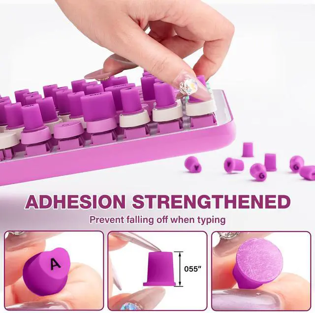Alt view image 3 of 7 - 91PCS Raised Keyboard Stickers for Long Nails, Soft Silicone Long Nails Keyboard Cover, Self-Adhesive Nails Art Typing Keycaps, Keyboards Bubbles for Office Desktops PC Laptops - Purple