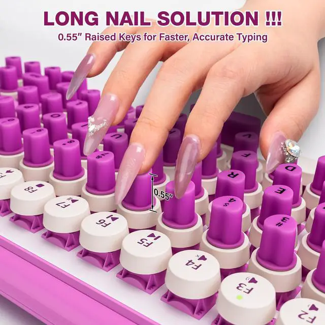 Alt view image 4 of 7 - 91PCS Raised Keyboard Stickers for Long Nails, Soft Silicone Long Nails Keyboard Cover, Self-Adhesive Nails Art Typing Keycaps, Keyboards Bubbles for Office Desktops PC Laptops - Purple