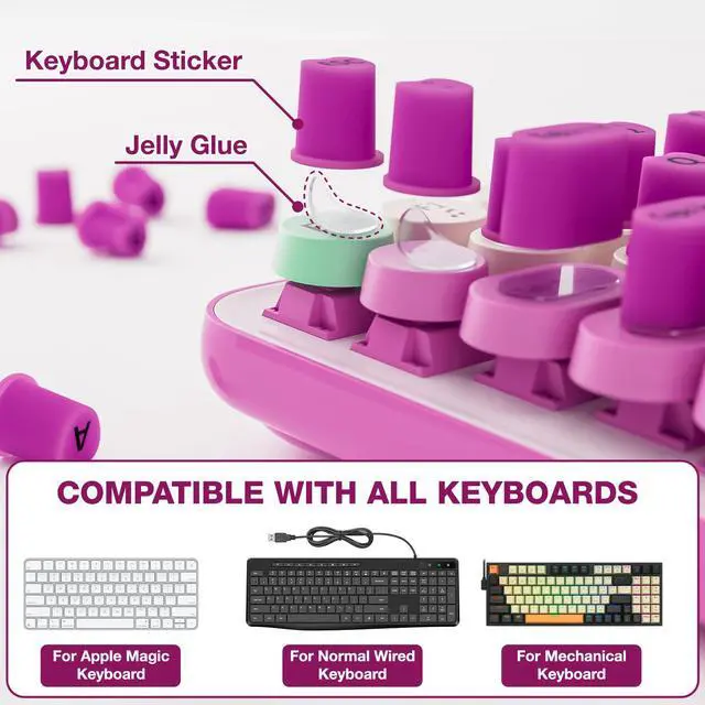 Alt view image 6 of 7 - 91PCS Raised Keyboard Stickers for Long Nails, Soft Silicone Long Nails Keyboard Cover, Self-Adhesive Nails Art Typing Keycaps, Keyboards Bubbles for Office Desktops PC Laptops - Purple
