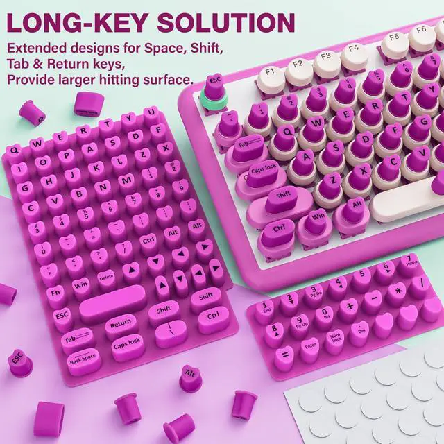 Alt view image 7 of 7 - 91PCS Raised Keyboard Stickers for Long Nails, Soft Silicone Long Nails Keyboard Cover, Self-Adhesive Nails Art Typing Keycaps, Keyboards Bubbles for Office Desktops PC Laptops - Purple