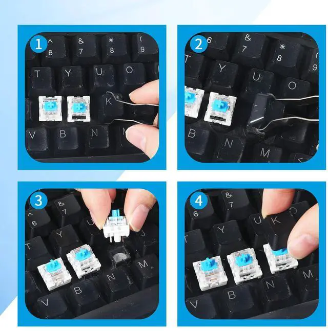 Alt view image 4 of 7 - 50pcs Blue Mechanical Keyboard Switches, 3 Pin Clicky Keyboard Switches Puller Dustproof Waterproof Clicker with Remover Tool Key Accurate Typing for Repair DIY Builds Typing Gaming