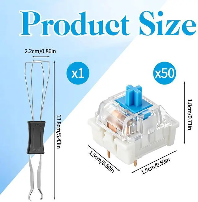 Alt view image 2 of 7 - 50pcs Blue Mechanical Keyboard Switches, 3 Pin Clicky Keyboard Switches Puller Dustproof Waterproof Clicker with Remover Tool Key Accurate Typing for Repair DIY Builds Typing Gaming