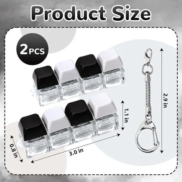 Alt view image 2 of 7 - 2 PCS Keyboard Fidget Toy, 4-in-1 Keyboard Button Clicker Keychain, Push Bubble Sensory Fidget Toys for Kids Adults to Relief Pass Time (Black White)