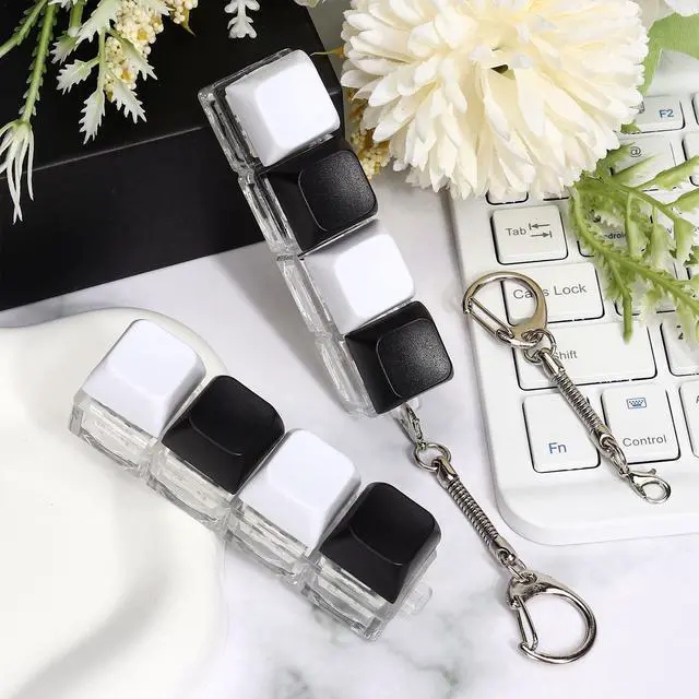 Alt view image 3 of 7 - 2 PCS Keyboard Fidget Toy, 4-in-1 Keyboard Button Clicker Keychain, Push Bubble Sensory Fidget Toys for Kids Adults to Relief Pass Time (Black White)