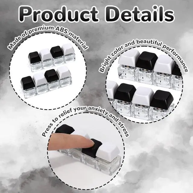 Alt view image 5 of 7 - 2 PCS Keyboard Fidget Toy, 4-in-1 Keyboard Button Clicker Keychain, Push Bubble Sensory Fidget Toys for Kids Adults to Relief Pass Time (Black White)