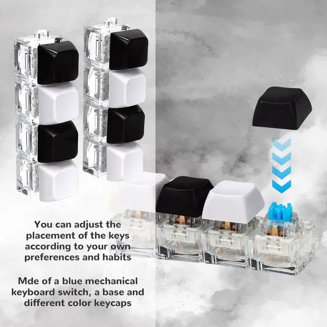 Alt view image 4 of 7 - 2 PCS Keyboard Fidget Toy, 4-in-1 Keyboard Button Clicker Keychain, Push Bubble Sensory Fidget Toys for Kids Adults to Relief Pass Time (Black White)