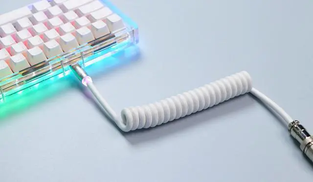 Alt view image 3 of 7 - Puff Aviator Coiled USB Cable, Type C Detachable Mechanical Gaming Keyboard Cable for Win/Mac/Gamers, Suitable for RT100/TH68 PRO/TH80 PRO/TH96/TH80 SE/CIDOO V65. etc(Puff White)