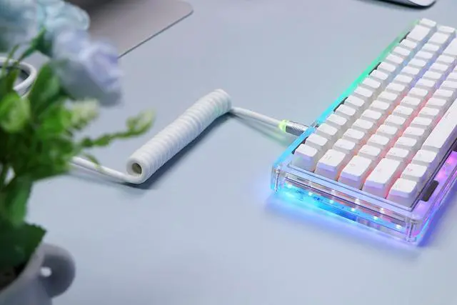 Alt view image 4 of 7 - Puff Aviator Coiled USB Cable, Type C Detachable Mechanical Gaming Keyboard Cable for Win/Mac/Gamers, Suitable for RT100/TH68 PRO/TH80 PRO/TH96/TH80 SE/CIDOO V65. etc(Puff White)