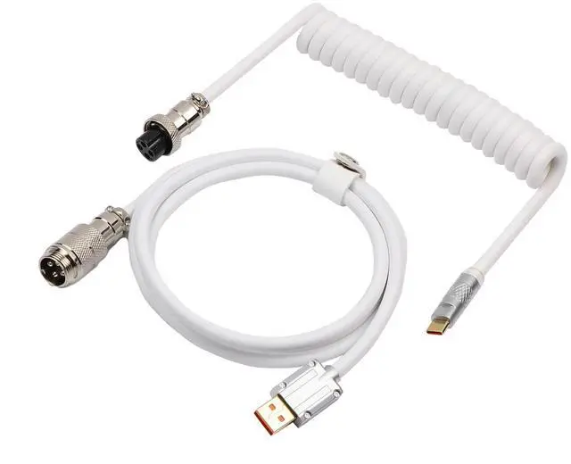 Alt view image 2 of 7 - Puff Aviator Coiled USB Cable, Type C Detachable Mechanical Gaming Keyboard Cable for Win/Mac/Gamers, Suitable for RT100/TH68 PRO/TH80 PRO/TH96/TH80 SE/CIDOO V65. etc(Puff White)