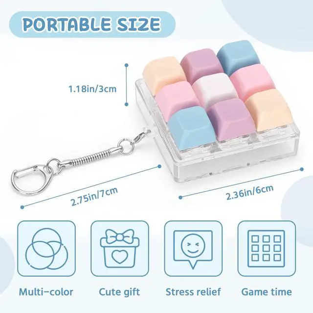Alt view image 2 of 6 - Colorful Keyboard Fidget Toys for Adults Mechanical Button Keyboard Clicker Keychain for Work Stress Relief Anxiety (9IN1-Style B)