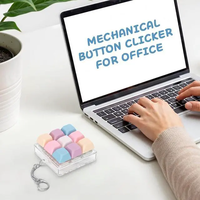 Alt view image 4 of 6 - Colorful Keyboard Fidget Toys for Adults Mechanical Button Keyboard Clicker Keychain for Work Stress Relief Anxiety (9IN1-Style B)