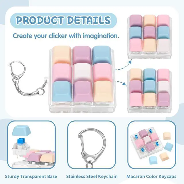 Alt view image 3 of 6 - Colorful Keyboard Fidget Toys for Adults Mechanical Button Keyboard Clicker Keychain for Work Stress Relief Anxiety (9IN1-Style B)