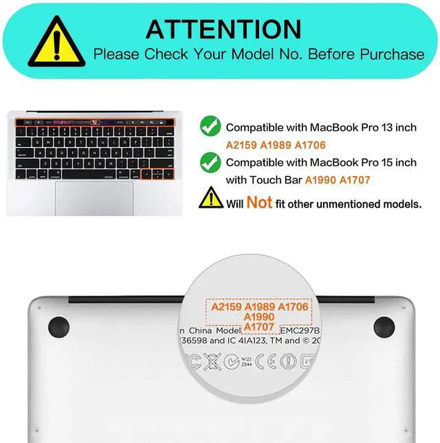 Alt view image 2 of 7 - Keyboard Cover Compatible with MacBook Pro with Touch Bar 13 and 15 inch 2019 2018 2017 2016 (Model: A2159, A1989, A1990, A1706, A1707), Silicone Skin Protector, Black
