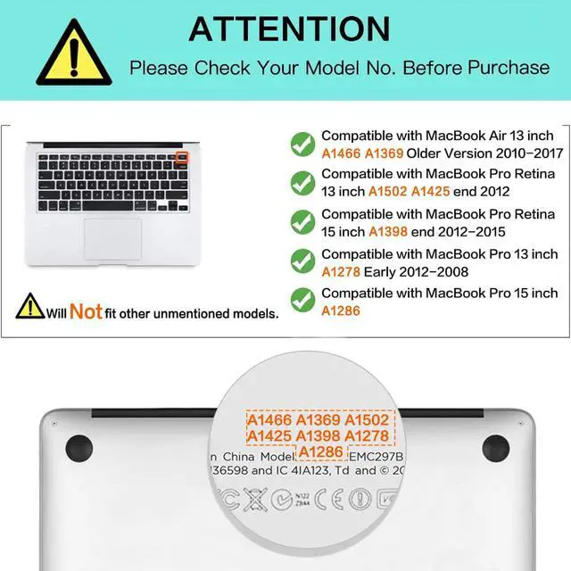 Alt view image 2 of 5 - Silicone Keyboard Cover Compatible with MacBook Air 13 inch A1466 A1369 2010-2017&Compatible with MacBook Pro 13/15 inch (with/Without Retina Display, 2015 or Older Version), Black
