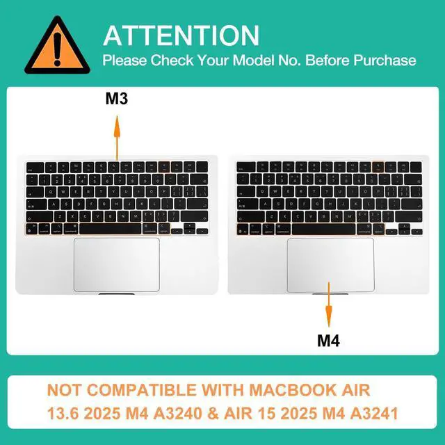 Alt view image 4 of 7 - Keyboard Cover Skin Compatible with MacBook Air 15 inch M3 A3114 M2 A2941/Air 13.6 A3113 A2681/Pro 14/16 M4 M3 M2 M1, Black