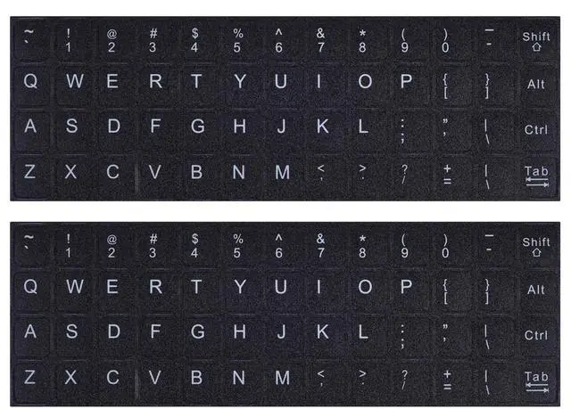 Main image of English Keyboard Stickers, 2 Pack Replacement Keyboard Letters Sticker with White Font on Black Background Universal for Computer Laptop Desktop, Matte Alphabet Stickers