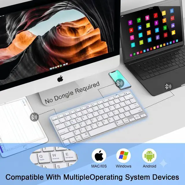 Alt view image 2 of 7 - Multi-Device Bluetooth Keyboard for Mac, iPad, iPhone & Windows - Wireless for iPad Pro 12.9/11, Air, Mini, MacBook, Surface, Android Tablet - Switch 3 Devices, Auto-Reconnect, White