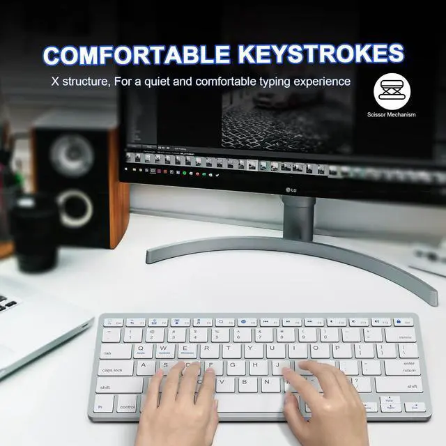 Alt view image 6 of 7 - Multi-Device Bluetooth Keyboard for Mac, iPad, iPhone & Windows - Wireless for iPad Pro 12.9/11, Air, Mini, MacBook, Surface, Android Tablet - Switch 3 Devices, Auto-Reconnect, White