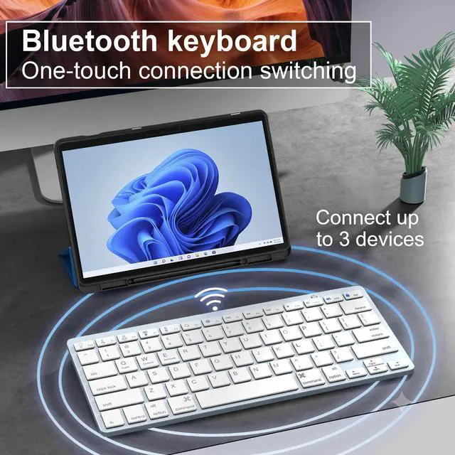 Alt view image 7 of 7 - Multi-Device Bluetooth Keyboard for Mac, iPad, iPhone & Windows - Wireless for iPad Pro 12.9/11, Air, Mini, MacBook, Surface, Android Tablet - Switch 3 Devices, Auto-Reconnect, White